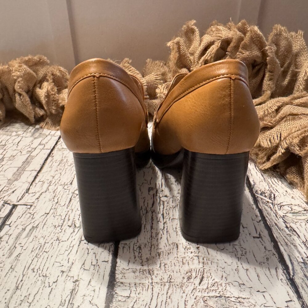 Womens Block Heel Shows Tan Black - Picture 2 of 4